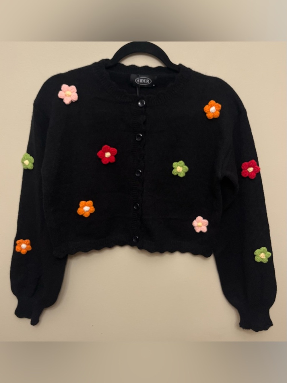 NWT Cider 3D Flowers Button Up Cropped Cardigan Women's Size Medium Cottagecore